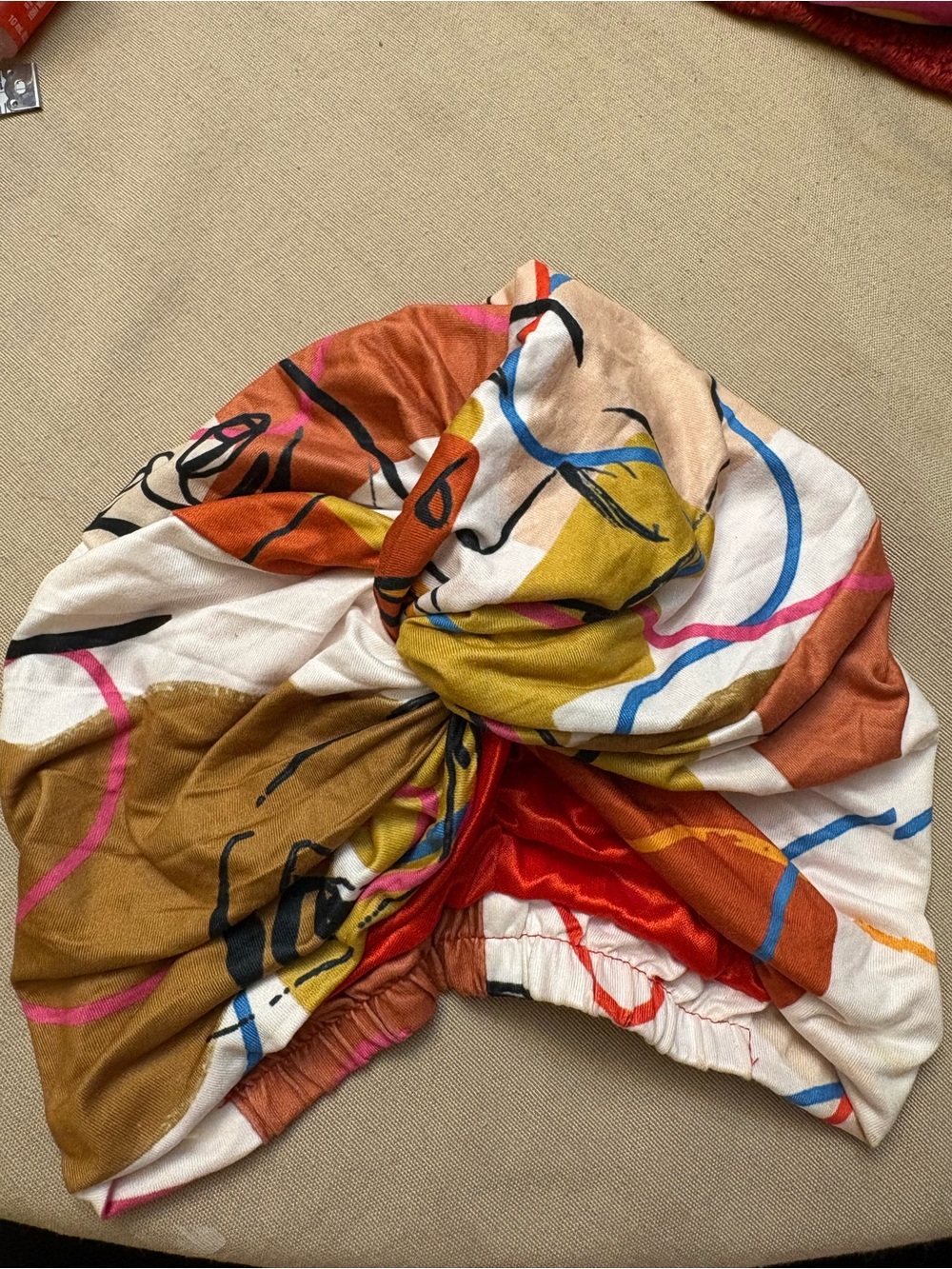 Sassy Jones Multicolor Abstract Turban Headwrap - White, Mustard, Rust & Pink